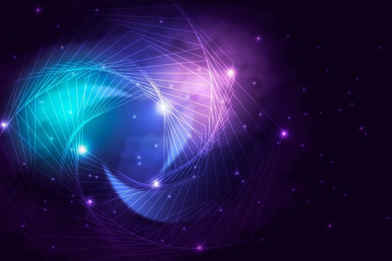 Imagine abstractă cu spirale luminoase și conexiuni cosmice pentru dezvoltare spirituală.